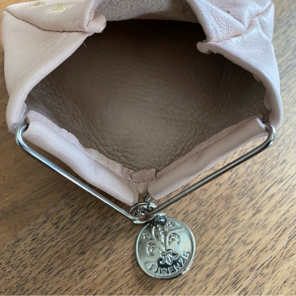 Triangle Fold Italian Leather Coin Purse Florence Firenze Pink Fleur de Lis - Picture 8 of 12
